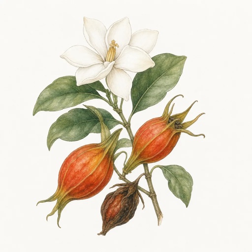 Illustration of Gardenia fruit (Zhī Zǐ)